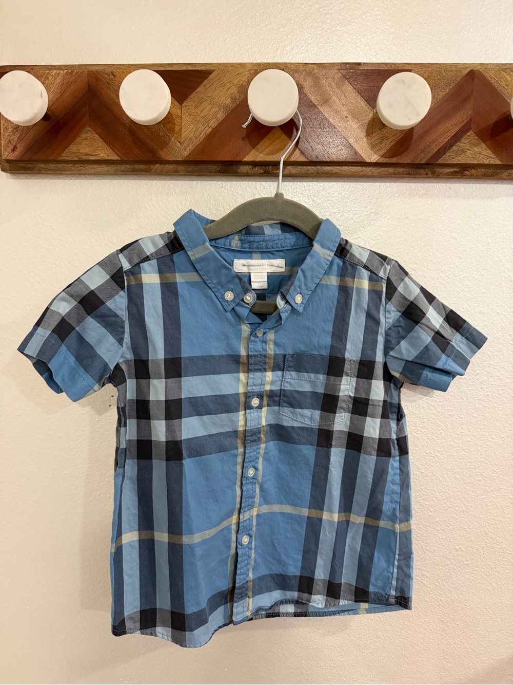 Burberry 3T toddler kid boy Button-Down Plaid Short-Sleeve Shirt - Blue